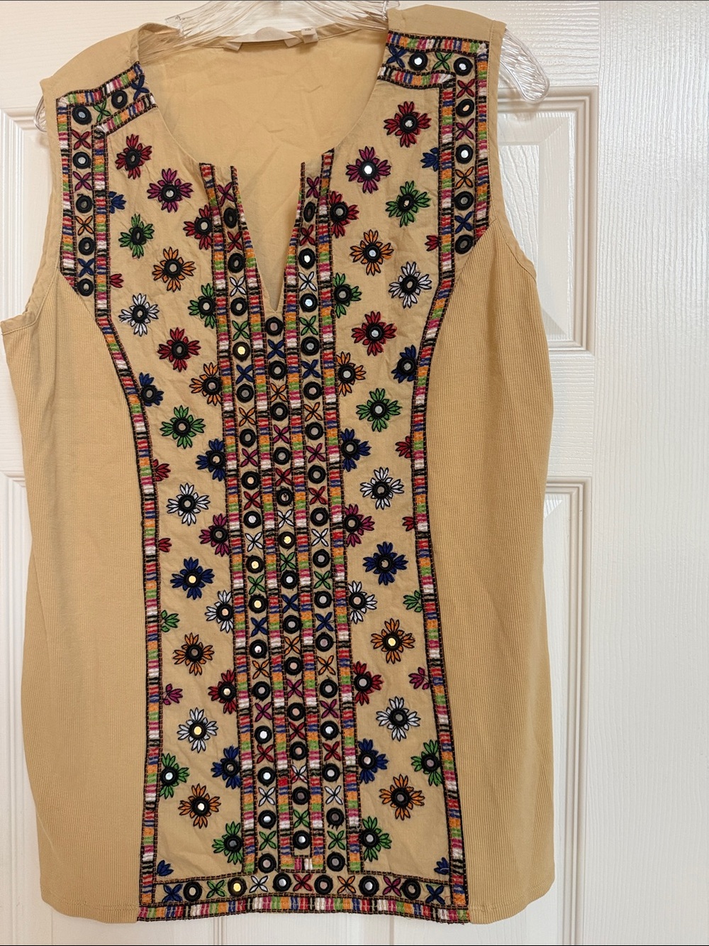 Soft Surroundings Embroidered Sleeveless Top with Multicolor Floral Design Sz XL